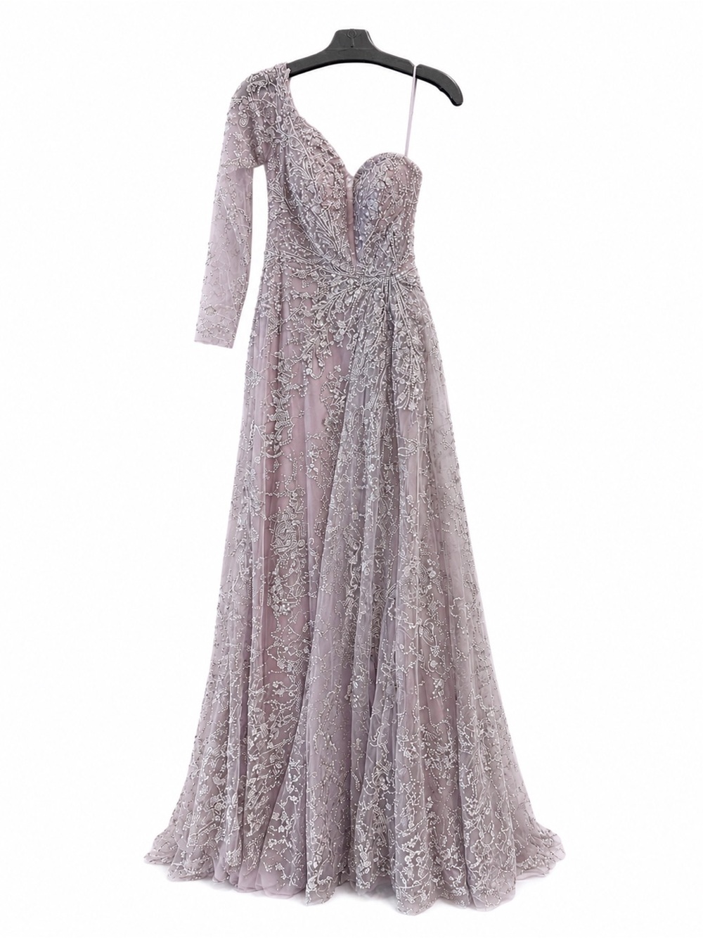 Catwalk 10330 One-Shoulder Lavender Evening Gown with Beaded Lace